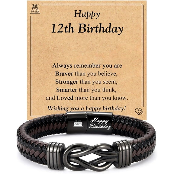 12-40 birthday gift for men, leather knot bracelet for 12 13 16 18 year old son grandchildren friends