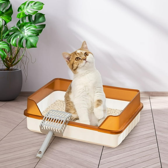 Pet Litter Tray Potty Toilet Easy to Clean Pans Cats Litter Box for Bunny Light Brown