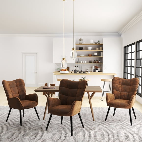 Homy Casa Single Dining Chair with Tufted Backrest Upholstery, Metal Kitchen Arm Chairs for Dining Room Bistro, Brown