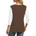 thumbnail image 4 of Womens Fall Clothes, 3/4 Sleeve Shirts for Women Summer Fashion Loose Fit Color Patchwork V Neck T-Shirts, 4 of 6