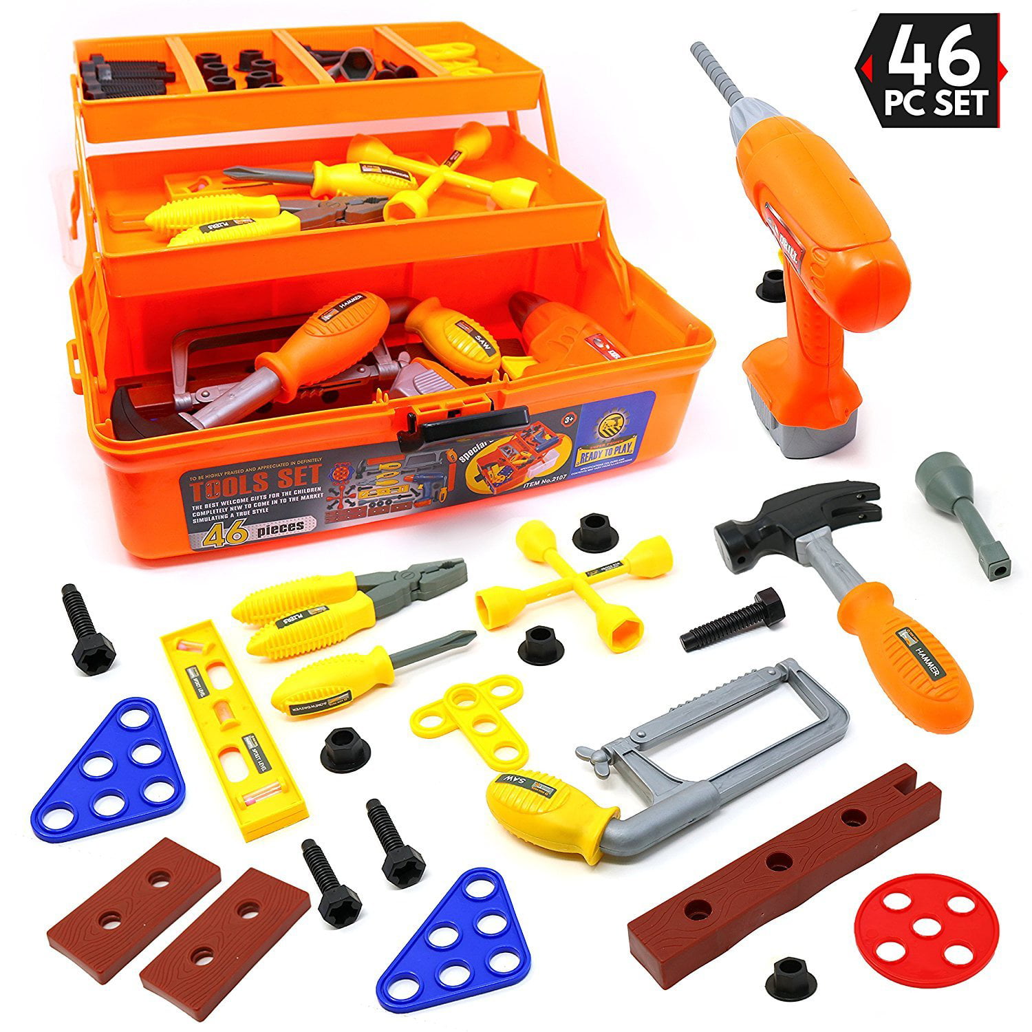Kids Tool Set Box 12-Piece Pretend Creative Play Power Tool Play Set Porta Pack 