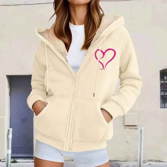 Jacket Women Heavyweight Jackets Cozy Lined Hooded Open Front Cardigan for Autumn Winter Outdoor Activities Womens Winter Coat Beige L