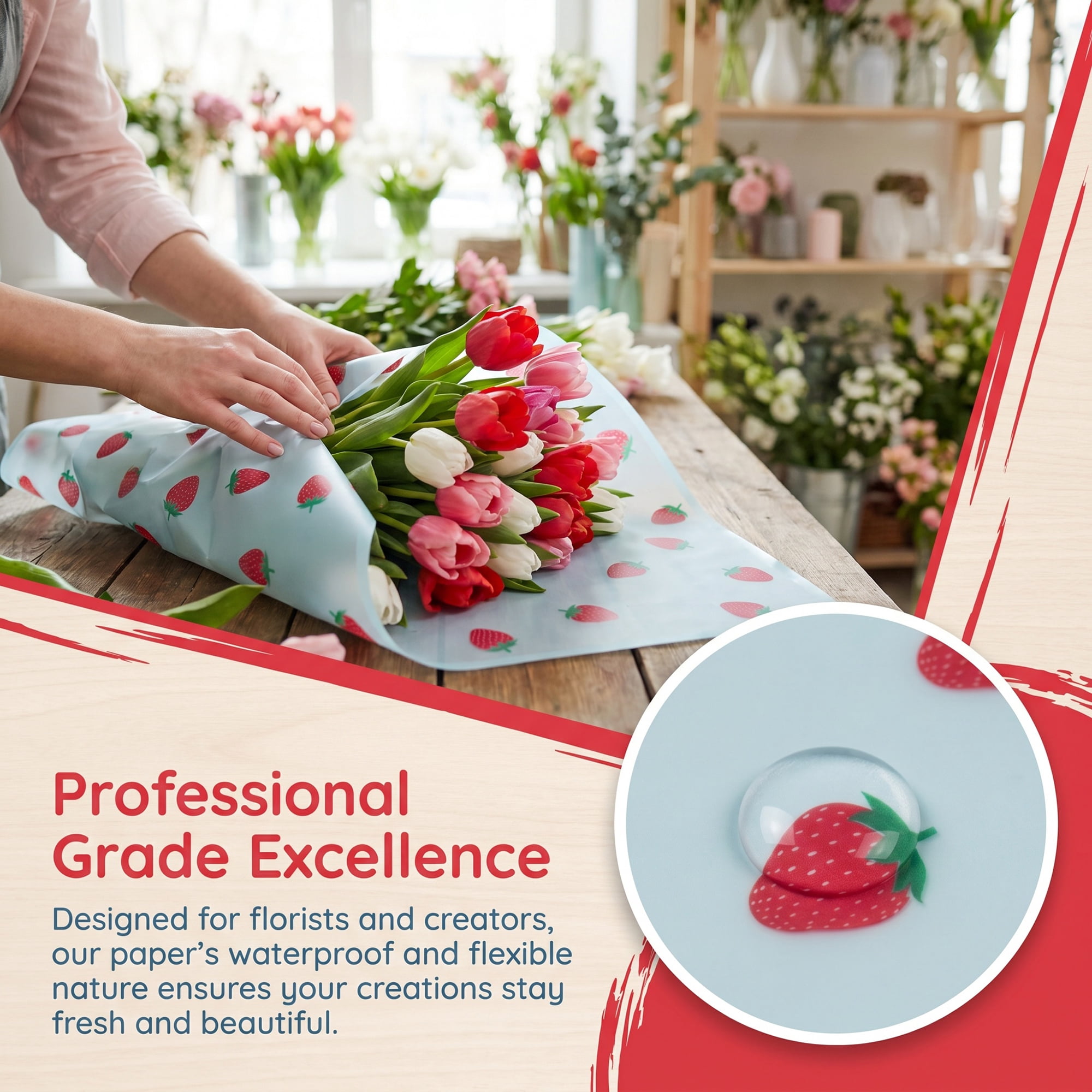 Unique Bargains Strawberry Gift Wrapping Paper Sheets for Floral Gifts Blue 22.4"x 22.4"