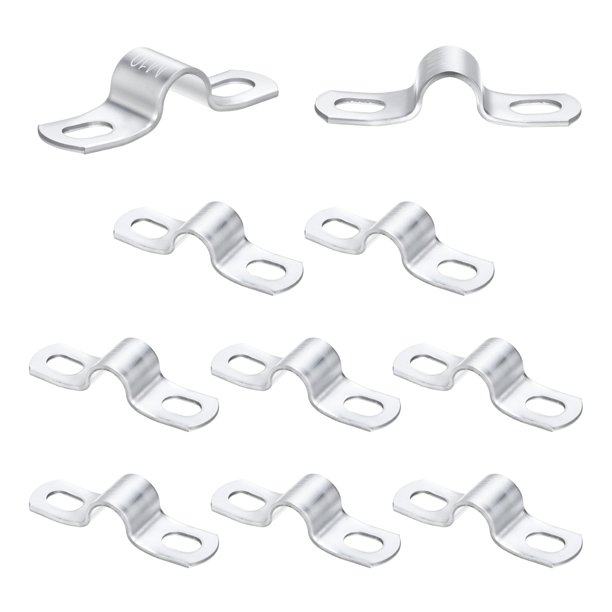 Uxcell 10 Paquete Abrazaderas de Tubo de Acero Inoxidable, Abrazaderas de Cable de Metal de 3/8 Pulgadas, Clips de Alambre para Conducto, Tubo, Correa de Dos Agujeros (10mm)