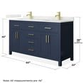 thumbnail image 4 of Beckett 60" Dark Blue Double Vanity & Giotto Quartz Top (1-Hole) & Gold Trim, 4 of 5