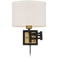thumbnail image 4 of 360 Lighting Joelle Modern Swing Arm Wall Lamp Brass Black Plug-in Light Fixture Fabric Drum Shade for Bedroom Bedside Living Room Reading Home House, 4 of 8