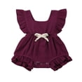 thumbnail image 1 of Newborn Baby Girl Ruffle Solid Color Romper Bodysuit 0-24 Months, 1 of 2