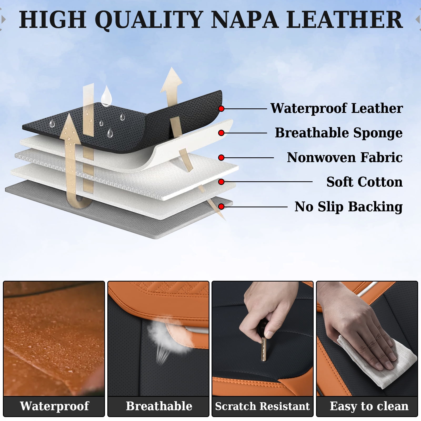Coverado Car Seat Covers Full Set, Luxury Leather Front and Back Seat Protectors, Automotive Interior Cushions Universal Fit Most Cars, Black&Brown