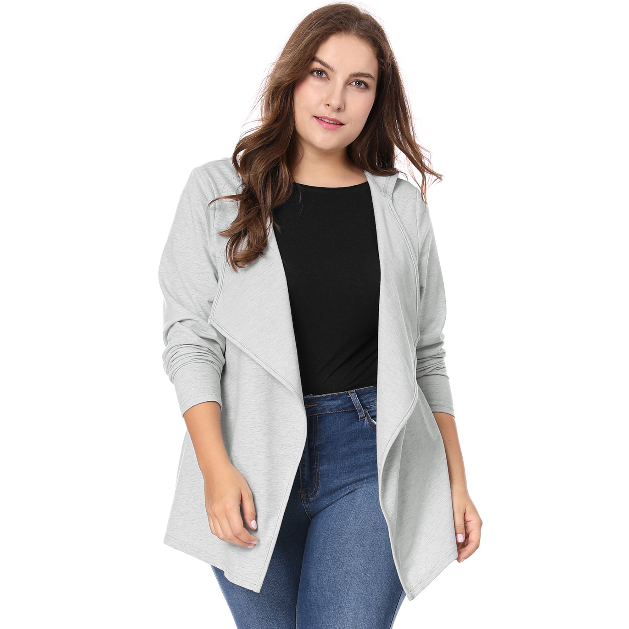 Women S Plus Size Drape Open Front Long Sleeve Lightweight