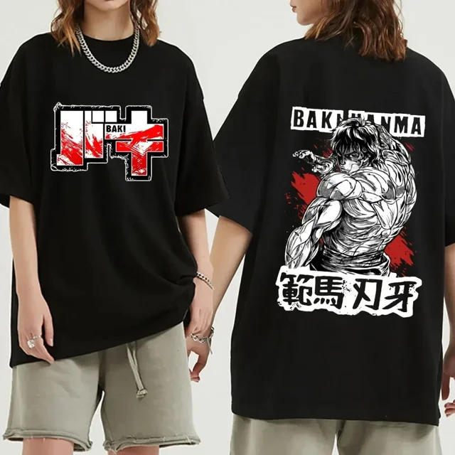 Camiseta de Anime Baki The Grappler para hombre, camisa de manga corta de gimnasio Yujiro Hanma, 100% algodón, informal, ropa de calle y2k