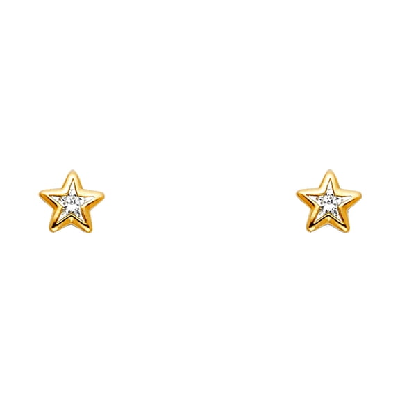 14k Yellow Gold Star White Cubic Zirconia Screw Stud Earrings Stud Earring for Women