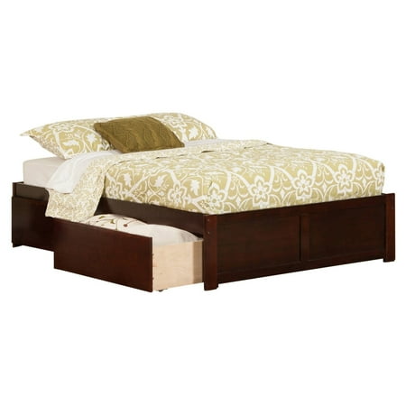 Atlantic Furniture Concord Full Platform Bed with Flat Panel Foot Board and 2 Urban Bed Drawers in Walnut