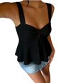 thumbnail image 3 of Women's Eyelet Tie Front Ruched Tank Tops，Drawstring Going Out Top Babydoll Tank Tops Summer Eyelet Tank Tops Black L, 3 of 9