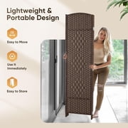 Jostyle 6ft Tall Room Divider with Hand-Woven Design, 4-Panel Folding Privacy Screen Freestanding Mocha