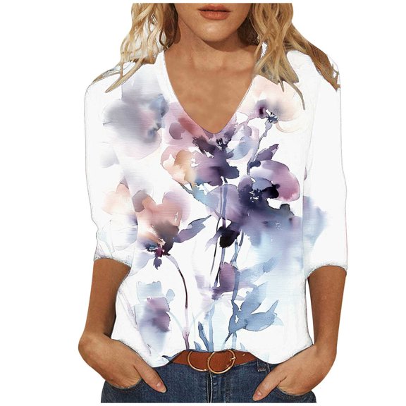SHE IS My Items T Shirts for Women Fitted Tops for Women Trendy 3/4 Sleeve Work Blouses for Women Office Vintage Tees for Women Crop