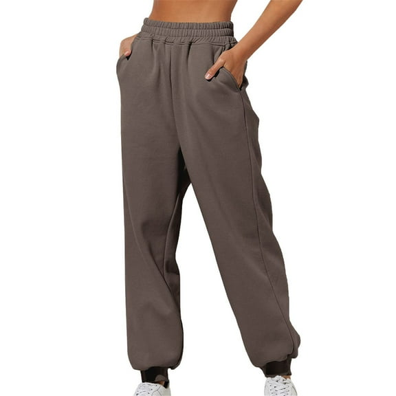 Baberdicy Women's High Waisted Baggy Sweatpants, 2024 Fall Jogger Pants, Trendy Lounge Trousers with Pockets Brown, Size: S-3Xl