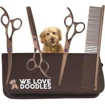 Grooming Scissors Kit, Dog Grooming Shears, Curved, Thinning, Straight Scissors For Dogs [We Love Doodles Dog]
