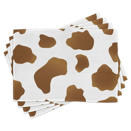

Cow Print Placemats Set of 4 Brown Spots on a White Cow Skin Abstract Art Cattle Fur Farm Animals Cowboy Barn Washable Fabric Place Mats for Dining Room Kitchen Table Decor White Brown by Ambesonne