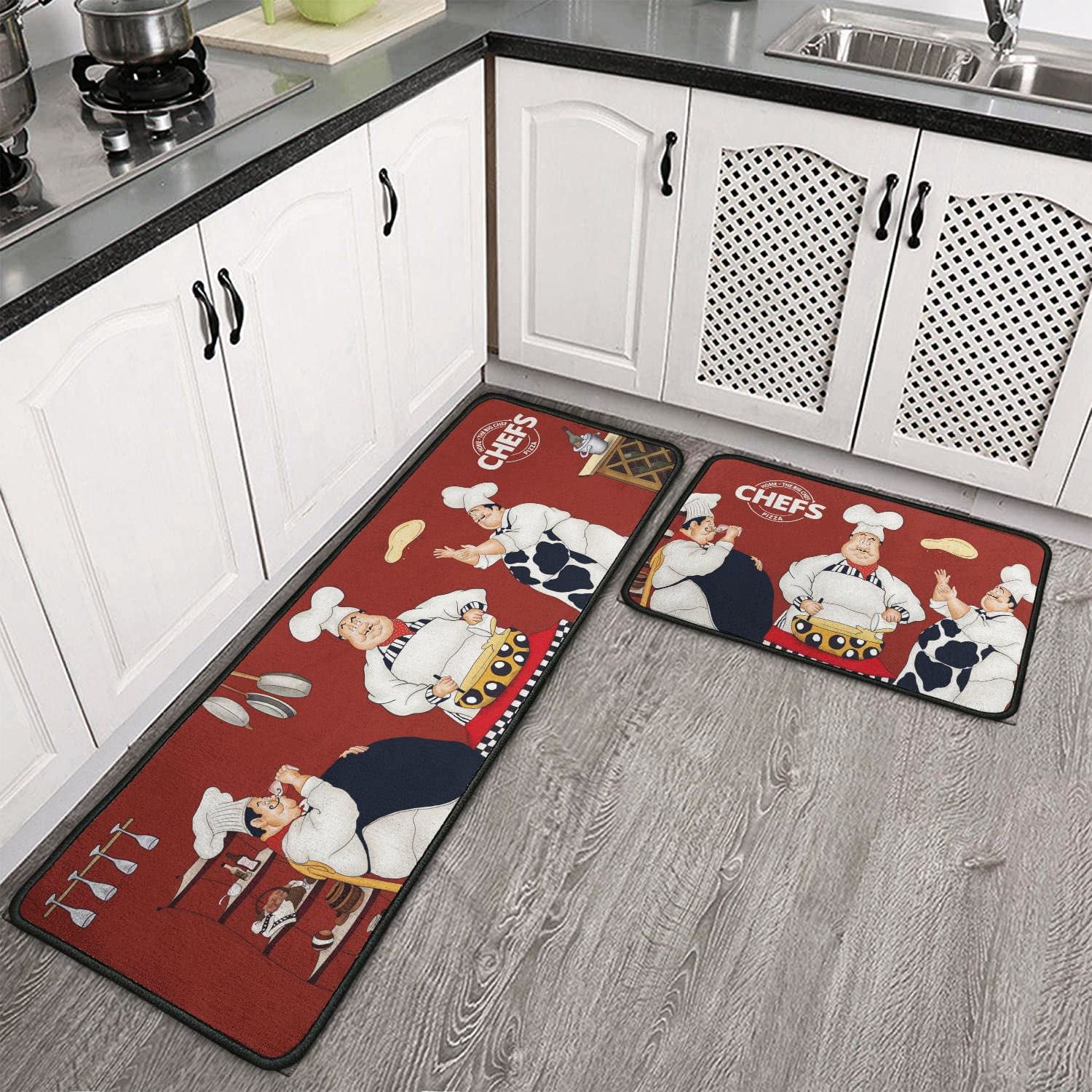 Gwnnb Kitchen Rug Set Fat Chef Kitchen Art Waiters Cooks Kitchen Rugs and  Mats Microfiber PVC Back Non-Slip Soft Area Rug for Floor, Doormat Set (47