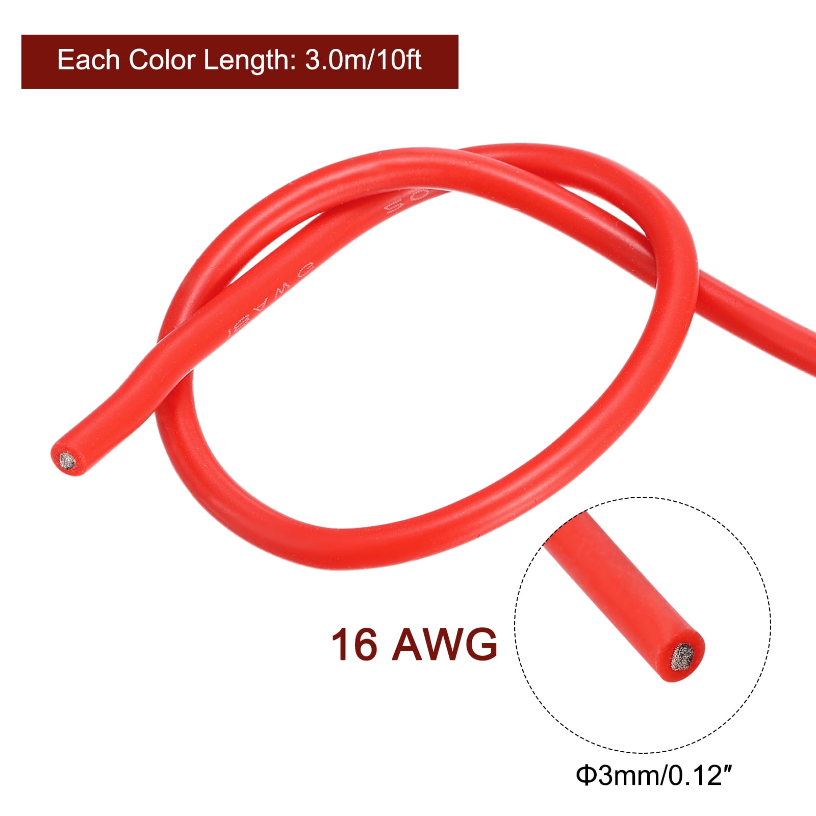 Uxcell 6Pcs 16 Gauge Silicone Wire 16AWG Electrical Wire Stranded Wire Flexible Tinned Copper Wire High Temp Hookup Wire 6 Color 10ft