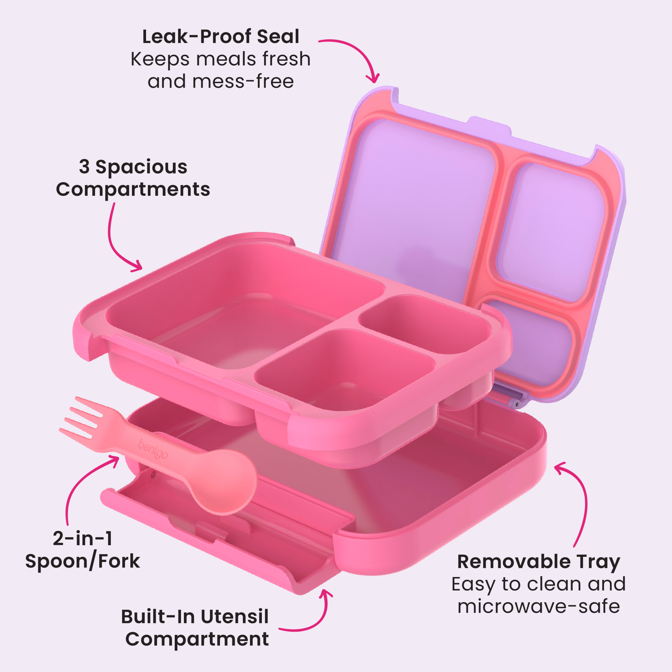 Bentgo Kids Stow & Go Lunch Box, Lilac Pink photo 2