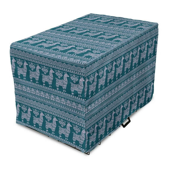 Ethnic Dog Crate Cover, Alpaca Llama South American Ornaments Animal Art Pattern, Easy to Use Pet Kennel Cover Small Dogs Puppies Kittens, 7 Sizes, Dark Teal Pastel Purple, by Ambesonne