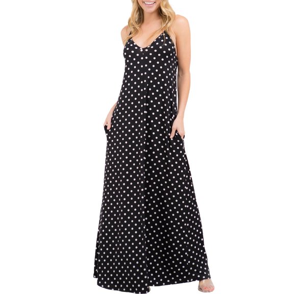 Doublju Women's Spaghetti Strap Maxi Dress with Pockets (Plus Size)