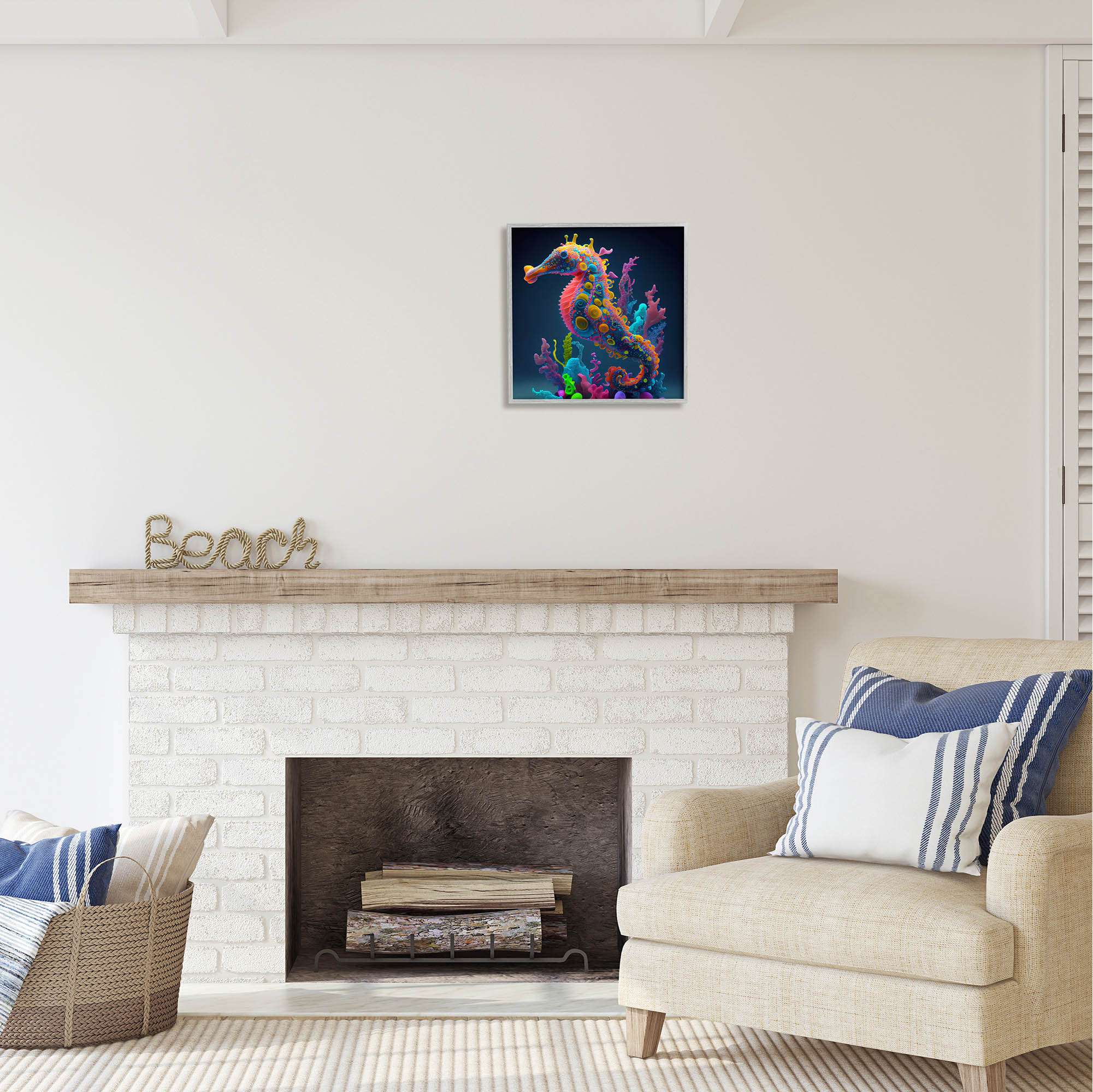 Stupell Industries Abstract Seahorse Vivid Hues Coastal Painting Gray Framed Art Print Wall Art