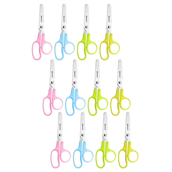 Westcott Value Kids Scissors, Blunt, 5", Assorted Colors, Pack of 12