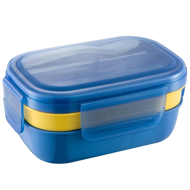 1900Ml Portable Lunch Box Food Container 3 Layer Salad Bowl Camping Blue