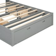 Euroco Wood Queen Platform Bed with Storage Headboard, Drawer and Shoe Cabinet for Living Room, Gray
