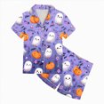 thumbnail image 6 of NOLDARES Halloween Girls Pajamas Set Ghost Pumpkin Print Short Sleeve Button Down 2 Piece Loungewear Sets Sleepwear,Dark Purple,12-13 Y, 6 of 6