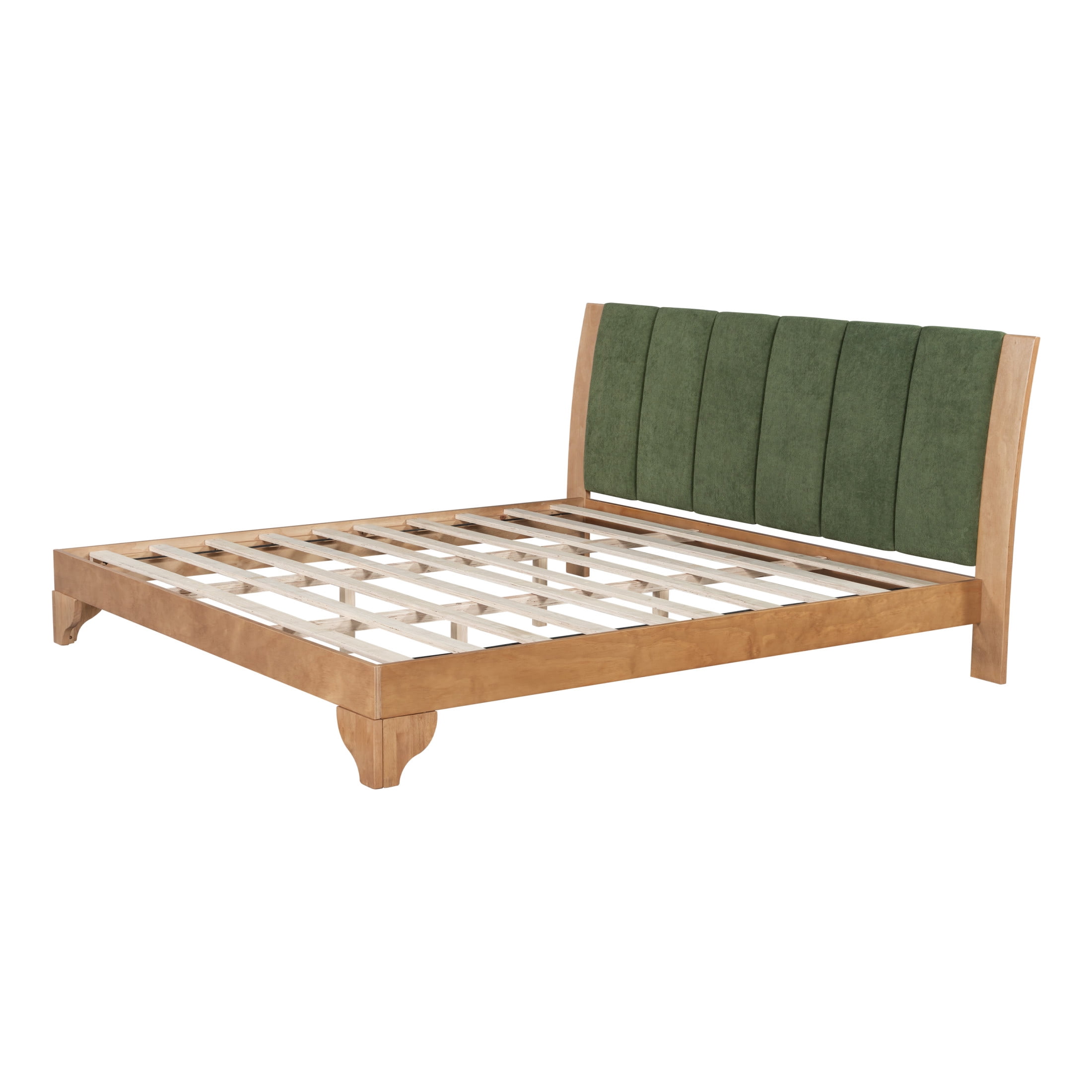 Christopher Knight Home Premium Pine Wood King Bed Frame with Headboard, Mid-Century Modern Design, Natural+Green