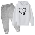 thumbnail image 2 of LIIPEE Autumn Winter Outfit Sets For Girls Heart Print Long Sleeve Oversized Pullover Hoodies Solid Color Sweatpants 2 Piece Set Kids Casual Comfortable Cute Outfits,13-14 Years, 2 of 3