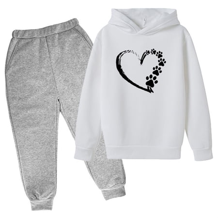Byoo Tween Girl Outfit Heart Graphic Pullover Hoodie Sweatpants Soft Tracksuit 2 Piece Comfy Active Sweatsuit Set