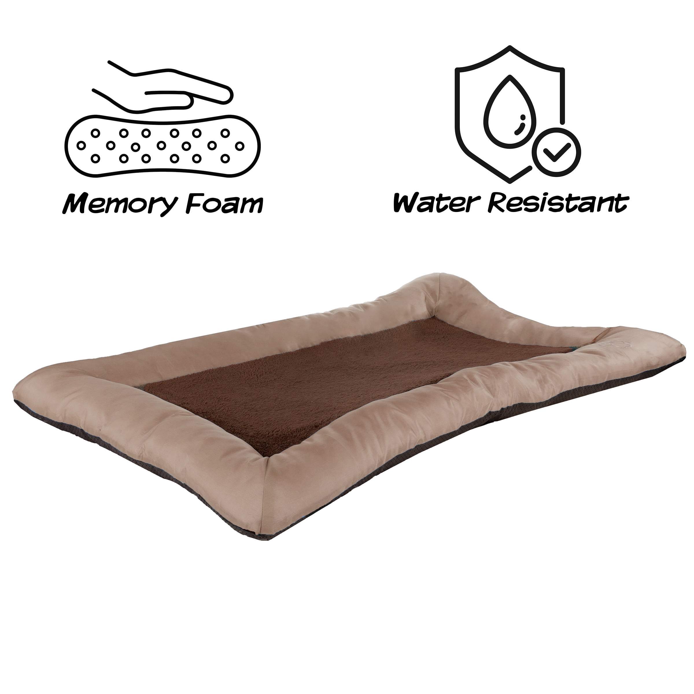 PETMAKER 43x29-Inch Sherpa Dog Bed with Water-Resistant Neck Bolster (Tan)