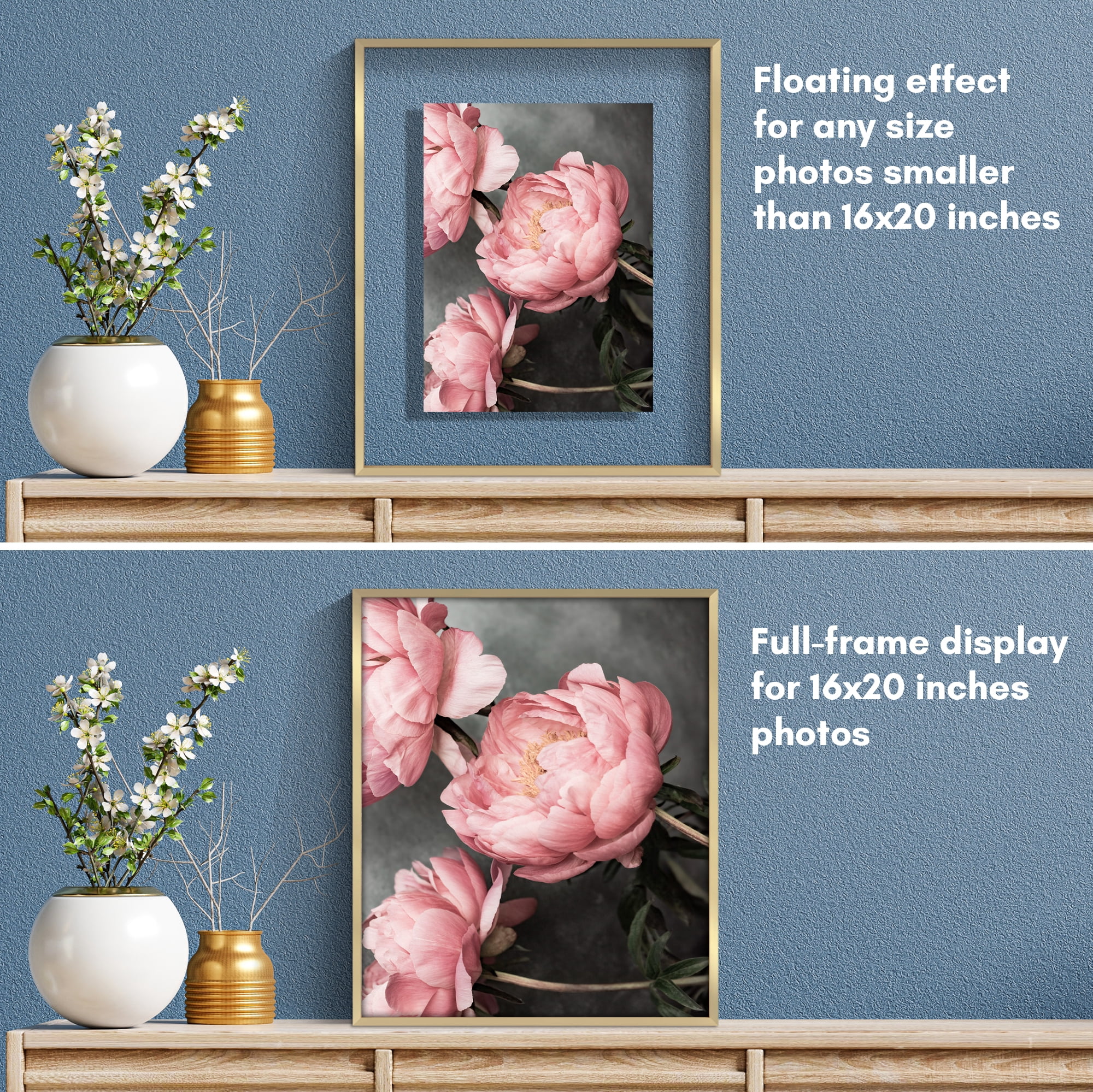 Americanflat 16x20 Picture Frame with Shatter-Resistant Glass Aluminum Floating Display Photo Signature - Gold