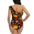 thumbnail image 5 of Sikiie Autumn Maple Leaves A Print Women One Piece Swimsuits Tummy Control One Shoulder Bathing Suits Ruffle Swimwear, From S to XXL-XX-Large, 5 of 6