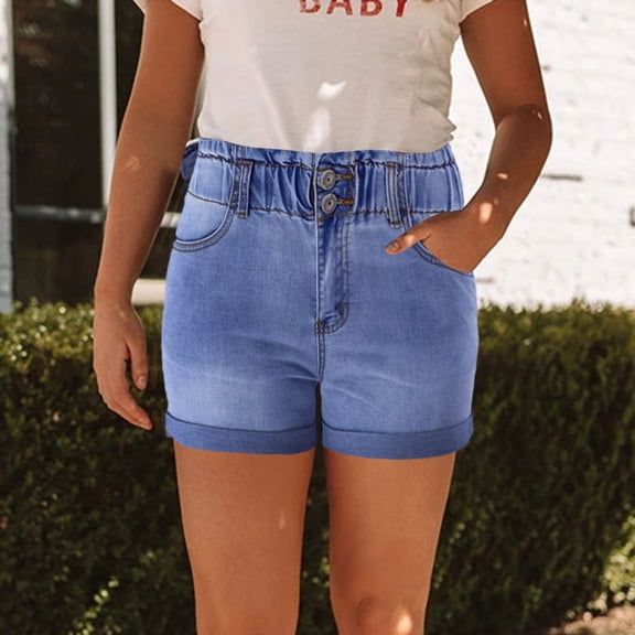 Women Casual Summer Mid Waist Stretchy Denim Jean Shorts Junior Short Jeans