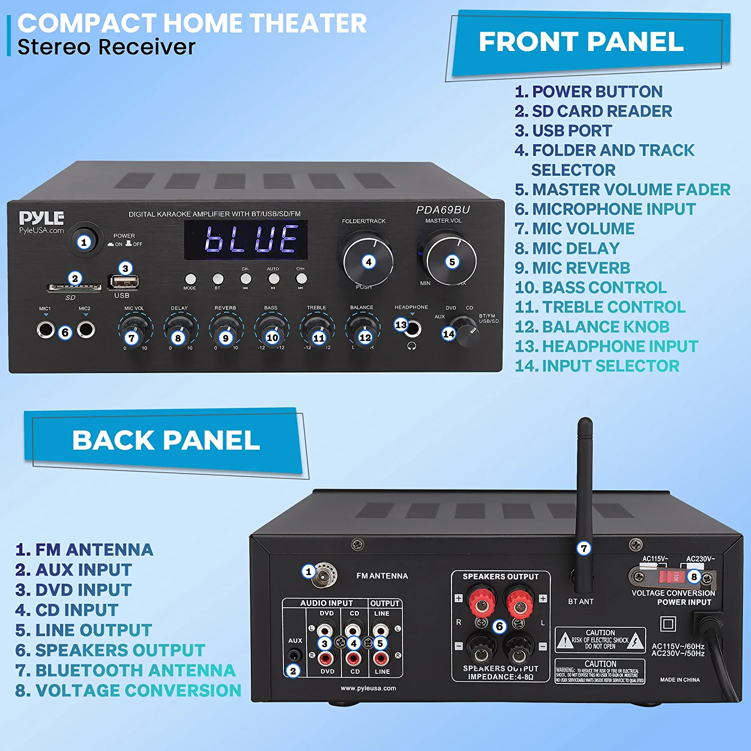 Pyle Bluetooth Home Audio Amplifier Dual Channel Sound Audio System, Compatible with All of Your Favorite Bluetooth Devices (iPhone, Androids, Smartphones, iPad, Tablets, etc.)