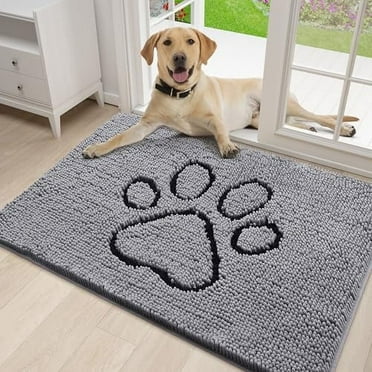 Dog Door Mat for Muddy Paws, Absorbent Dirt Trapper Non-Slip Mat, Quick Dry Chenille Mat (30x20 Inches, Grey)