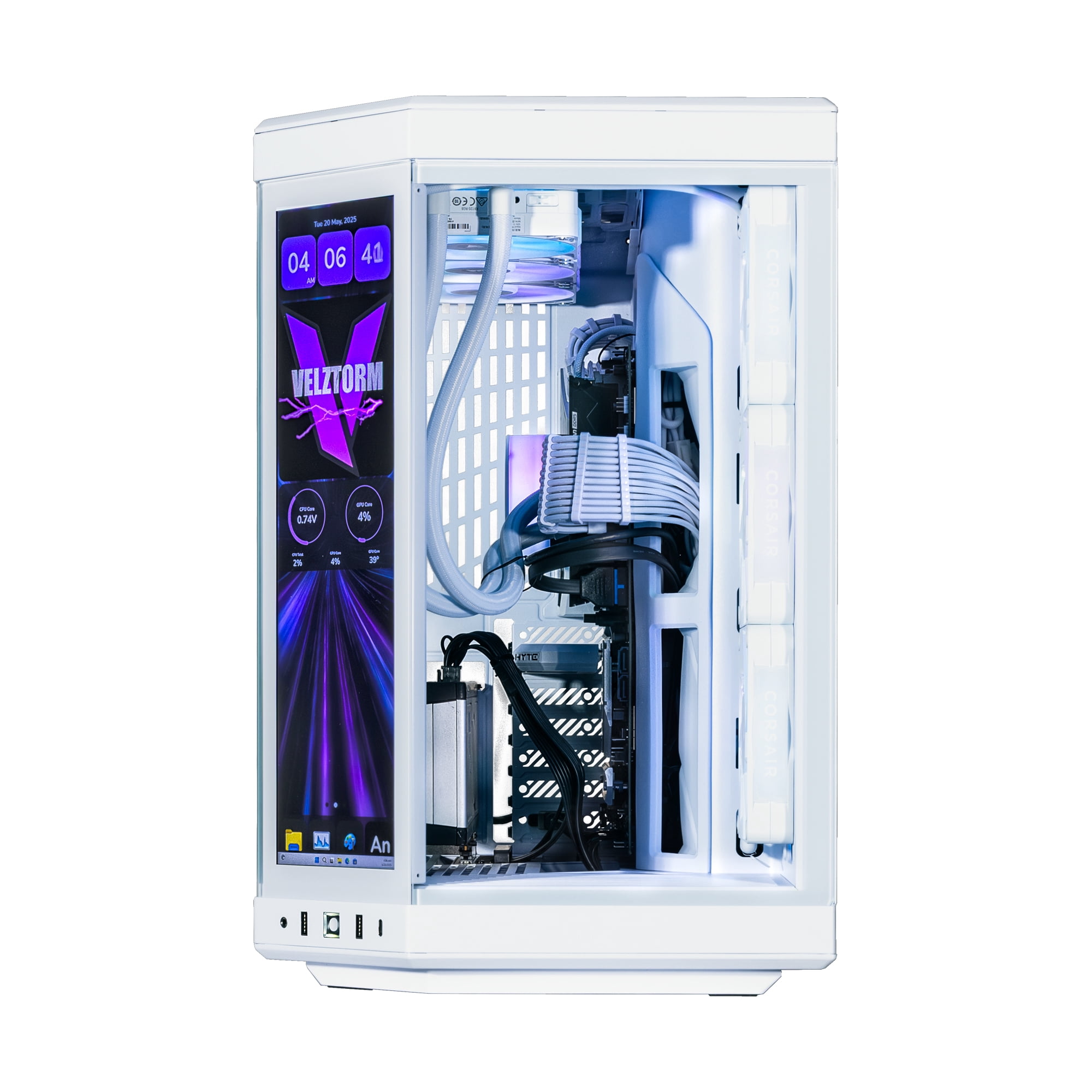 Velztorm LCD Praetix Custom Built Y70 Touch Gaming Desktop PC (Intel i9-14900K, Radeon RX 9070 XT, 32GB DDR5, 2TB PCIe SSD, 360mm AIO, 1000W PSU, WiFi 6, BT 5.2, RJ-45, Win 11 Home)