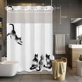 thumbnail image 5 of No Hook Shower Curtains with Detachable Snap-in Liner Set, Black White Cat Waterproof Hotel Style Bathroom Shower Curtain, Retro Art Animals Breathable Mesh Top Window Bath Curtains 72''x84'', 5 of 9