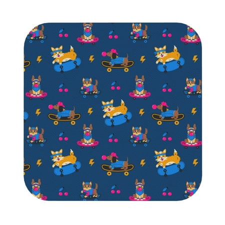 

Cauagu Dogs Riding Skateboard for Round Coaster Drink Coasters Set of 4 Leather Bar Beer Beverage Cup Mat for Drinks for Tabletop Protection & Coffee Table Decor