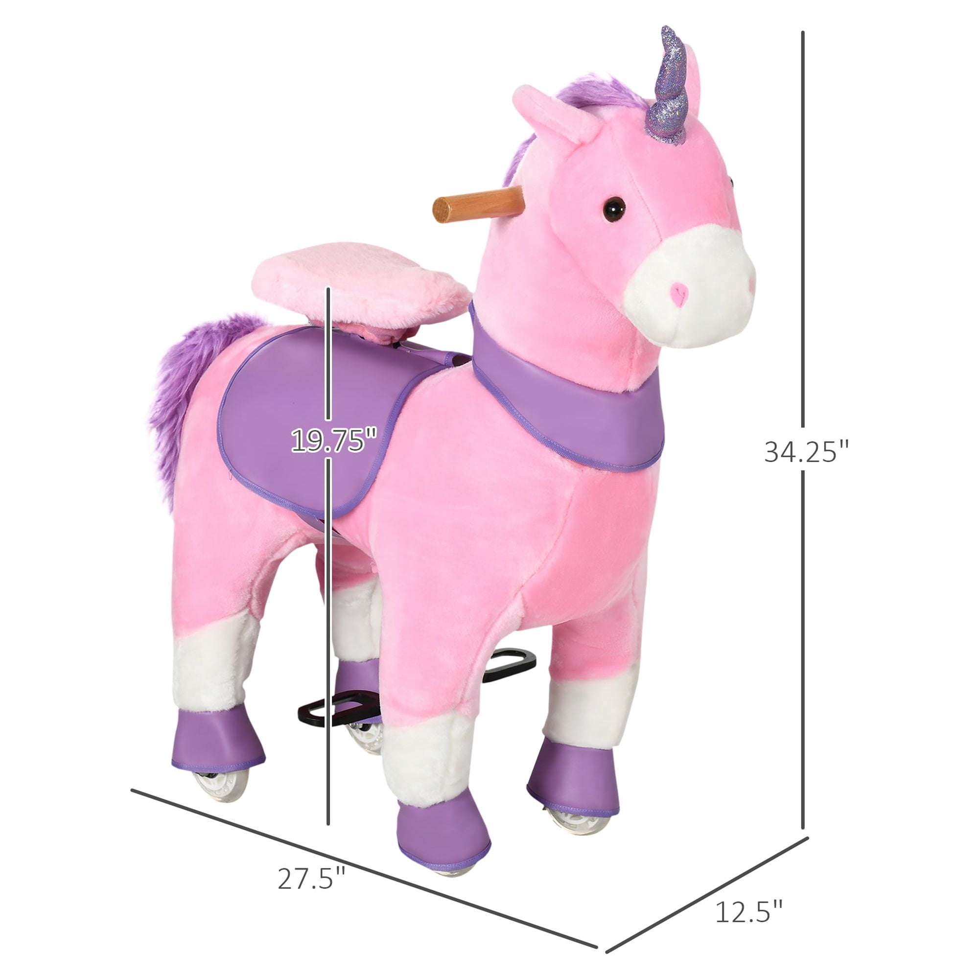 Kids Bikes Qaba Ride On Real Walking Unicorn with Sparkly Horn, Soft Plush Ride On Rocking Horse Bearing 176lbs, Imaginative Interactive Toy for Kids, Unicorn Gifts,Kids Riding Toys