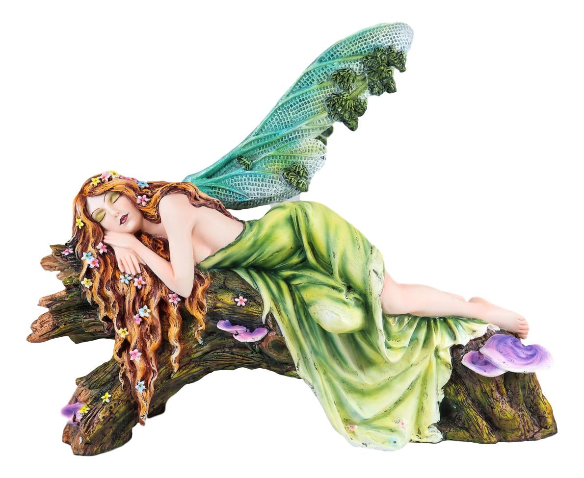 ⍋˒˒Forest fairy ☽⋆゜ Ebros Beautiful Green Forest Fairy With Red Hair Sleeping On