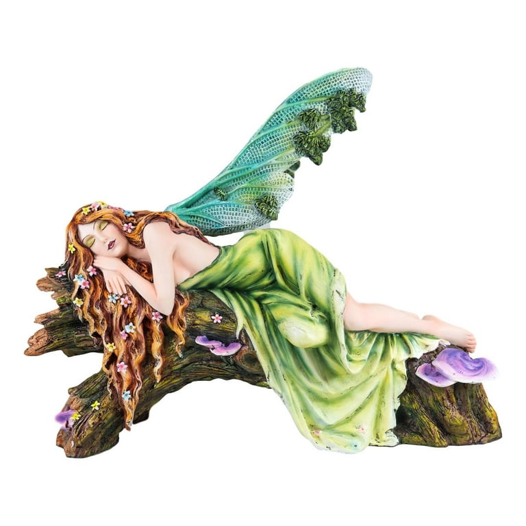 Ebros Beautiful Green Forest Fairy With Red Hair Sleeping On