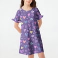 thumbnail image 2 of Abtuhar Girls 3 to 12 Years Summer Short Sleeve Round Neck All Over Print Loose Night Dress for Indoor Rest, 2 of 4