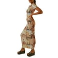 thumbnail image 4 of SAYOO , vestido ajustado largo estampado de verano para mujer, manga corta, estampado elegante, cuello redondo, fiesta, playa, vacaciones, ropa de calle SAYOO casual, 4 of 9