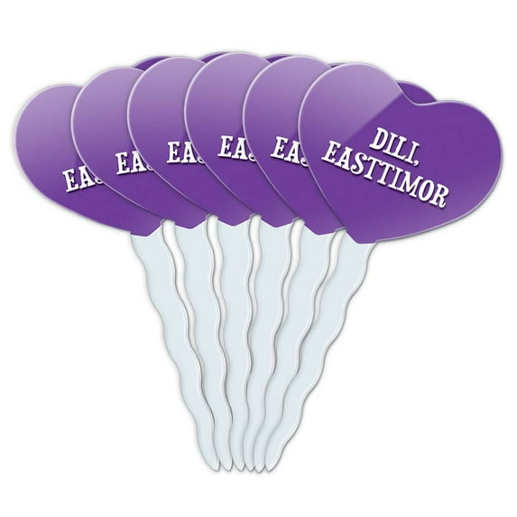 Dili East Timor Heart Love Cupcake Picks Toppers - Set of 6